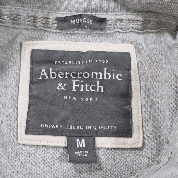 Abercrombie & Fitch T Shirt Mens M Gray Polo Distressed Muscle SS Button Preppy - Picture 3 of 14